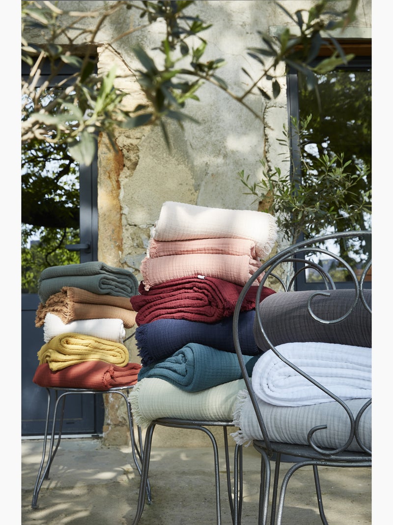 Plaid à franges – double gaze de coton – gaïa Peche - Kiabi
