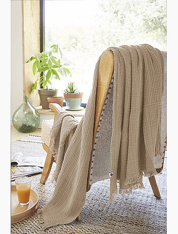 Plaid à franges – double gaze de coton – gaïa