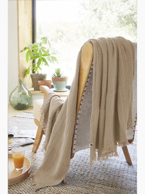Plaid à franges – double gaze de coton – gaïa - Kiabi