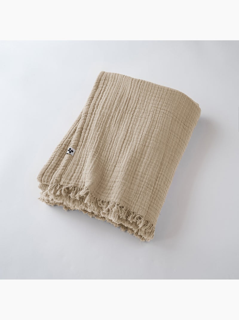 Plaid à franges – double gaze de coton – gaïa Sable - Kiabi