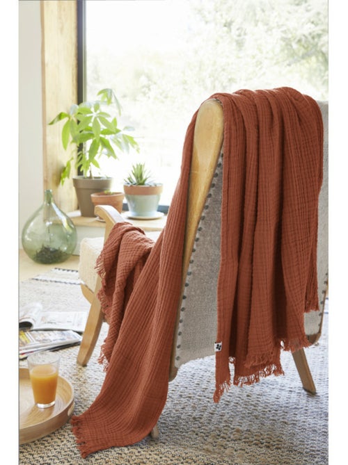 Plaid à franges – Double Gaze de Coton – GAÏA - Kiabi