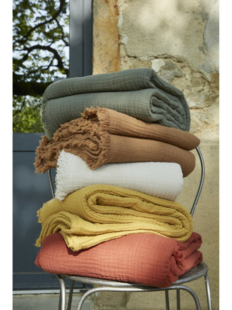 Plaid à franges – Double Gaze de Coton – GAÏA Terracotta - Kiabi