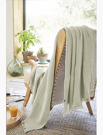 Plaid à franges – double gaze de coton – gaïa