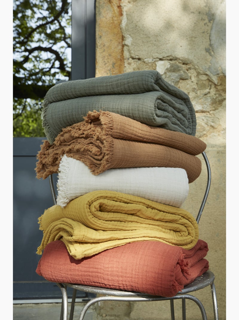 Plaid à franges – double gaze de coton – gaïa Vert d'eau - Kiabi