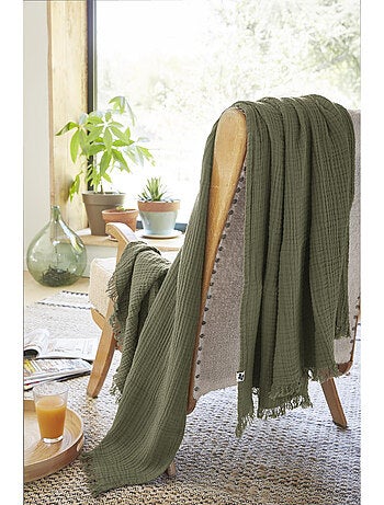 Plaid à franges – double gaze de coton – gaïa