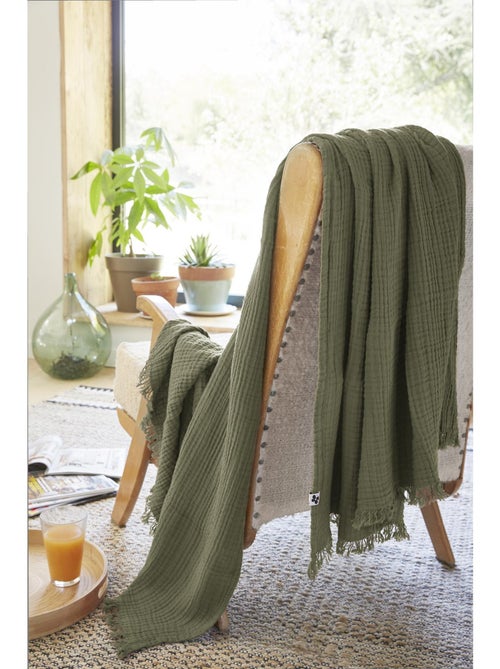 Plaid à franges – double gaze de coton – gaïa - Kiabi Plaid à franges – double gaze de coton – gaïa - Kiabi