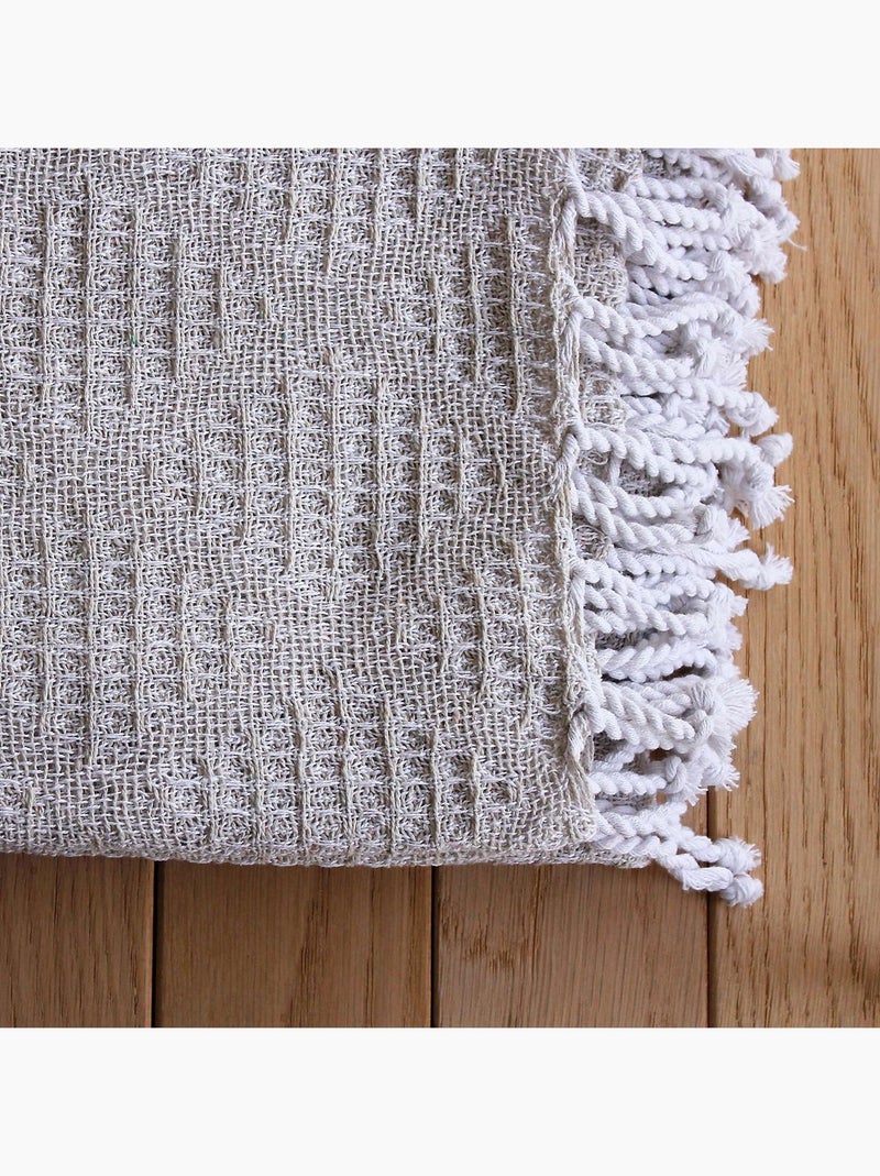 Plaid a franges effet tricot Dune Beige - Kiabi