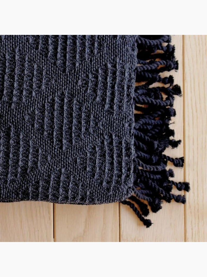 Plaid a franges effet tricot dune gris anthracite - Kiabi