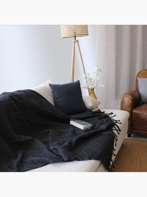 Plaid a franges effet tricot dune - Kiabi