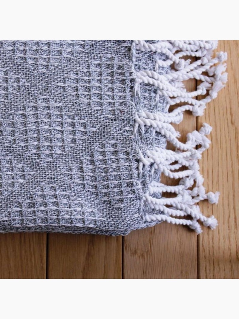 Plaid a franges effet tricot Dune Gris clair - Kiabi