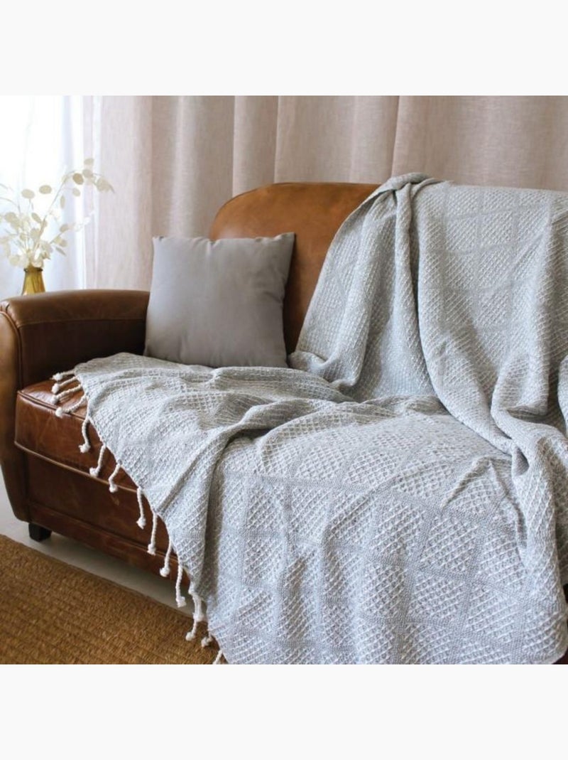 Plaid a franges effet tricot Dune Gris clair - Kiabi
