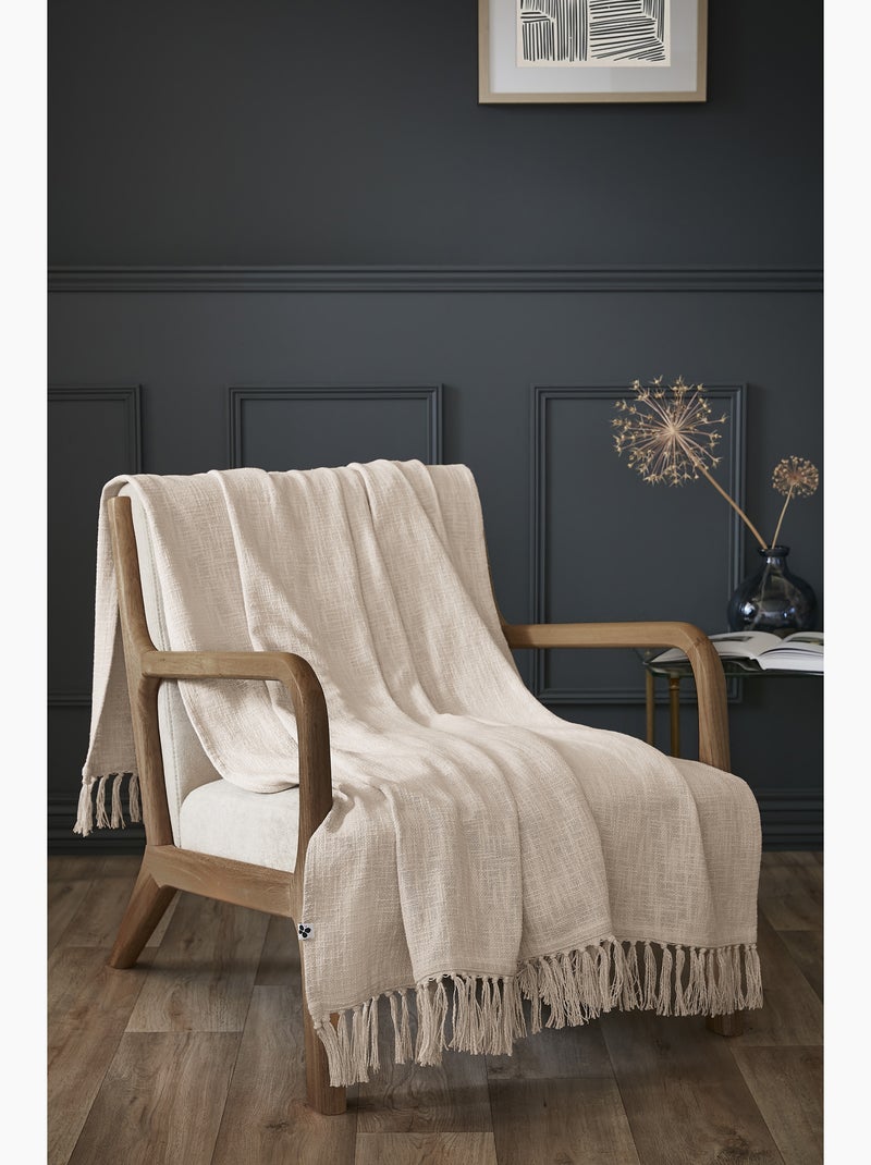 Plaid a franges en coton Sixtine Marron - Kiabi