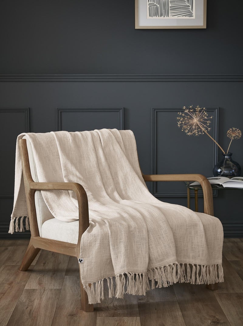 Plaid a franges en coton Sixtine Vert sapin - Kiabi