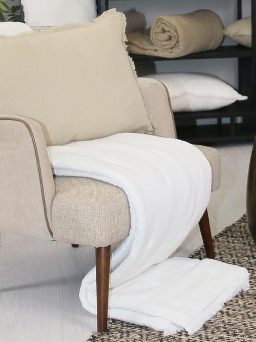 Plaid à franges en gaze de coton - Kiabi