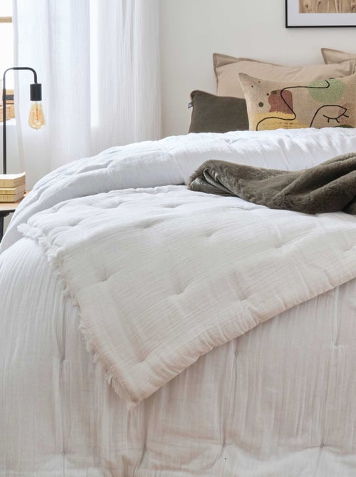 Plaid à franges en gaze de coton - Kiabi