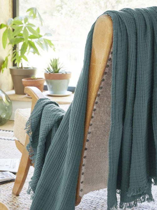 Plaid à franges en Gaze de coton - Kiabi Plaid à franges en Gaze de coton - Kiabi