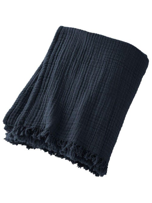 Plaid à franges en Gaze de coton - Kiabi