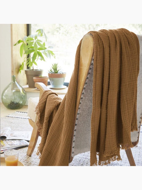Plaid à franges en Gaze de coton - Kiabi Plaid à franges en Gaze de coton - Kiabi