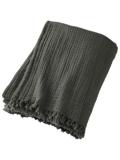 Plaid à franges en Gaze de coton - Kiabi