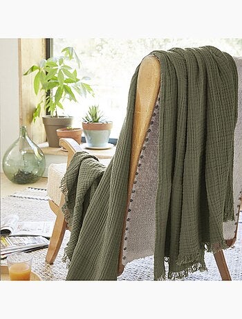 Plaid à franges en Gaze de coton