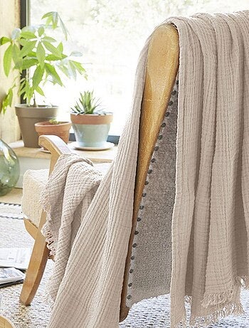 Plaid à franges en Gaze de coton