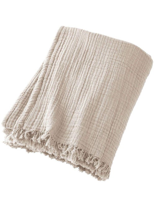 Plaid à franges en Gaze de coton - Kiabi