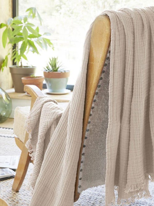 Plaid à franges en Gaze de coton - Kiabi