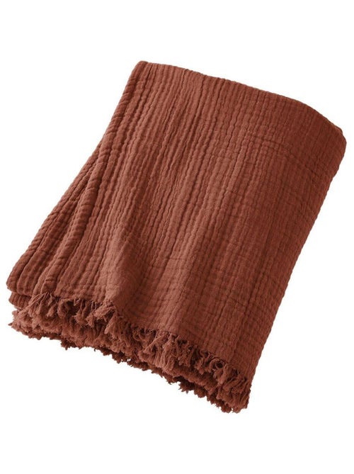 Plaid à franges en Gaze de coton - Kiabi