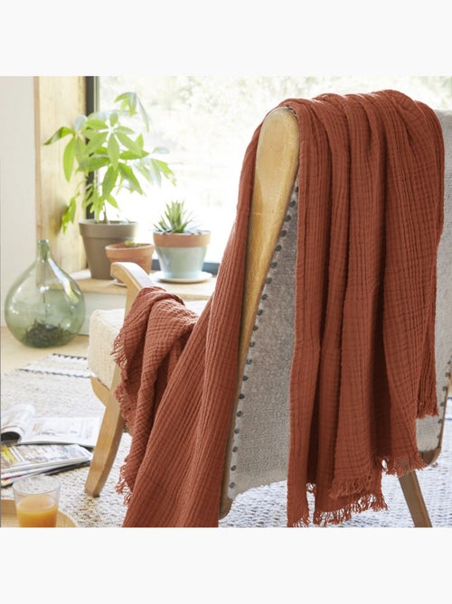 Plaid à franges en Gaze de coton - Kiabi Plaid à franges en Gaze de coton - Kiabi