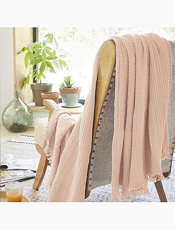 Plaid à franges en Gaze de coton