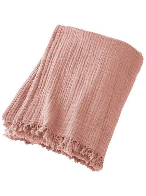 Plaid à franges en Gaze de coton - Kiabi
