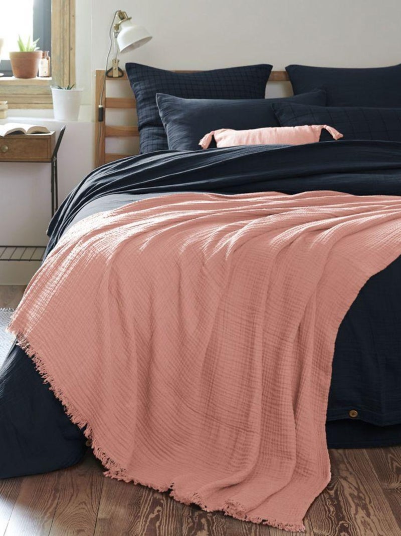 Plaid à franges en Gaze de coton Rose foncé - Kiabi