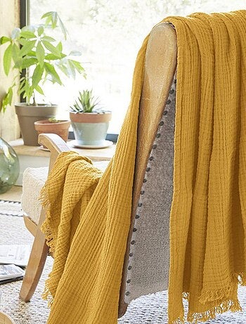 Plaid à franges en Gaze de coton