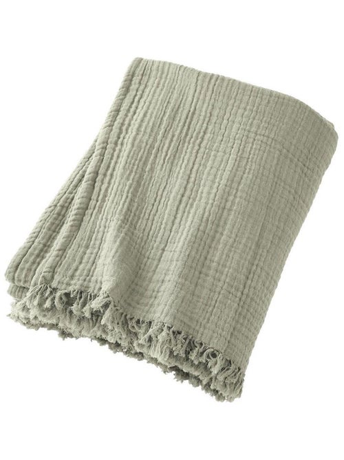 Plaid à franges en Gaze de coton - Kiabi