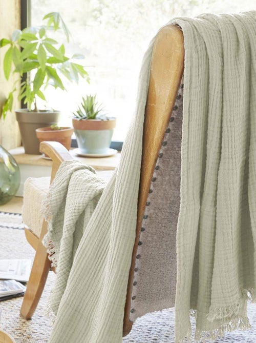 Plaid à franges en Gaze de coton - Kiabi Plaid à franges en Gaze de coton - Kiabi