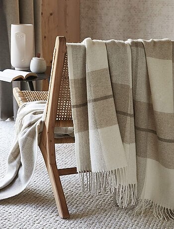 Plaid à franges en laine à carreaux - Terre de Nuit