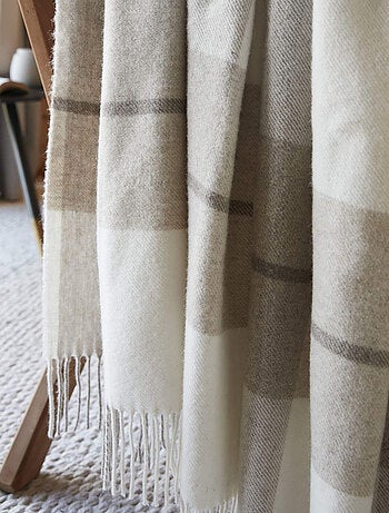 Plaid à franges en laine à carreaux - Terre de Nuit