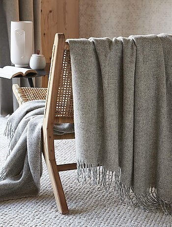 Plaid à franges en laine à carreaux - Terre de Nuit