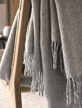 Plaid à franges en laine à carreaux - Terre de Nuit