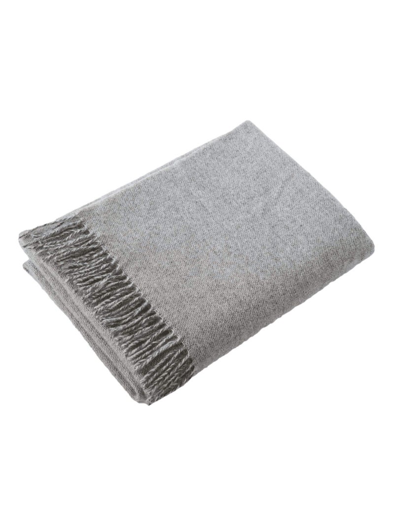 Plaid à franges en laine à carreaux - Terre de Nuit Gris clair - Kiabi