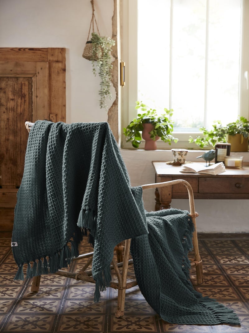 Plaid a franges Gabin Bleu marine - Kiabi