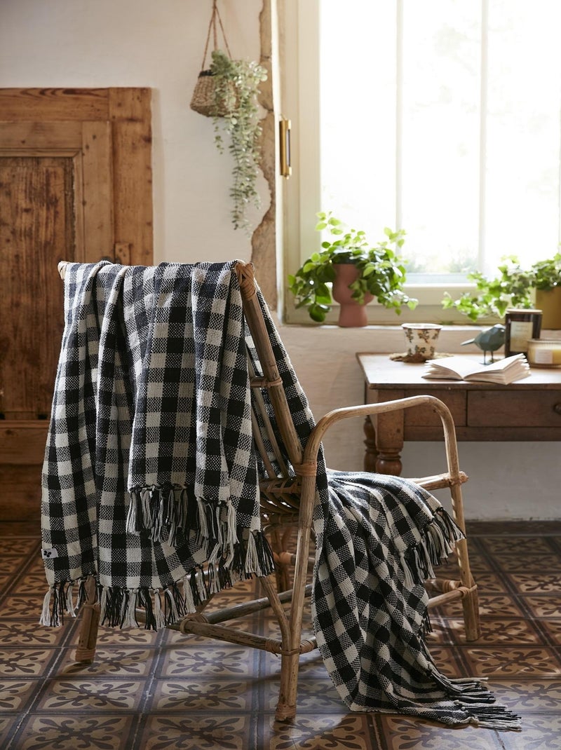 Plaid a franges Gabriel Noir - Kiabi