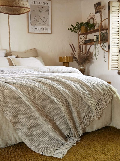 Plaid à franges matière recyclée  - Terre de Nuit - Kiabi