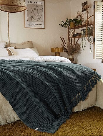 Plaid à franges matière recyclée - Terre de Nuit