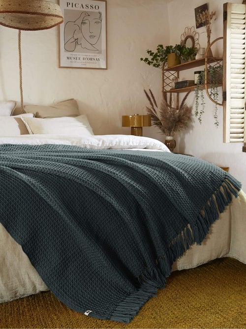 Plaid à franges matière recyclée  - Terre de Nuit - Kiabi