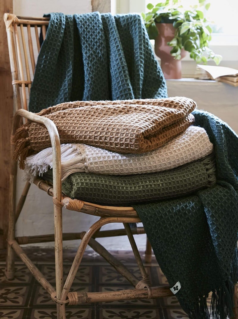 Plaid à franges matière recyclée  - Terre de Nuit Marron - Kiabi