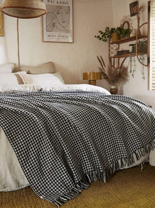 Plaid à franges pied de poule  - Terre de Nuit - Kiabi