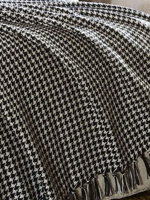 Plaid à franges pied de poule  - Terre de Nuit - Kiabi