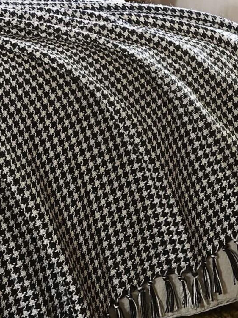 Plaid à franges pied de poule  - Terre de Nuit Noir - Kiabi