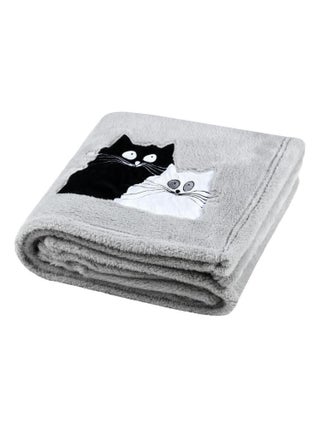 Plaid a poils doux 130 x 150 cm Chat gris